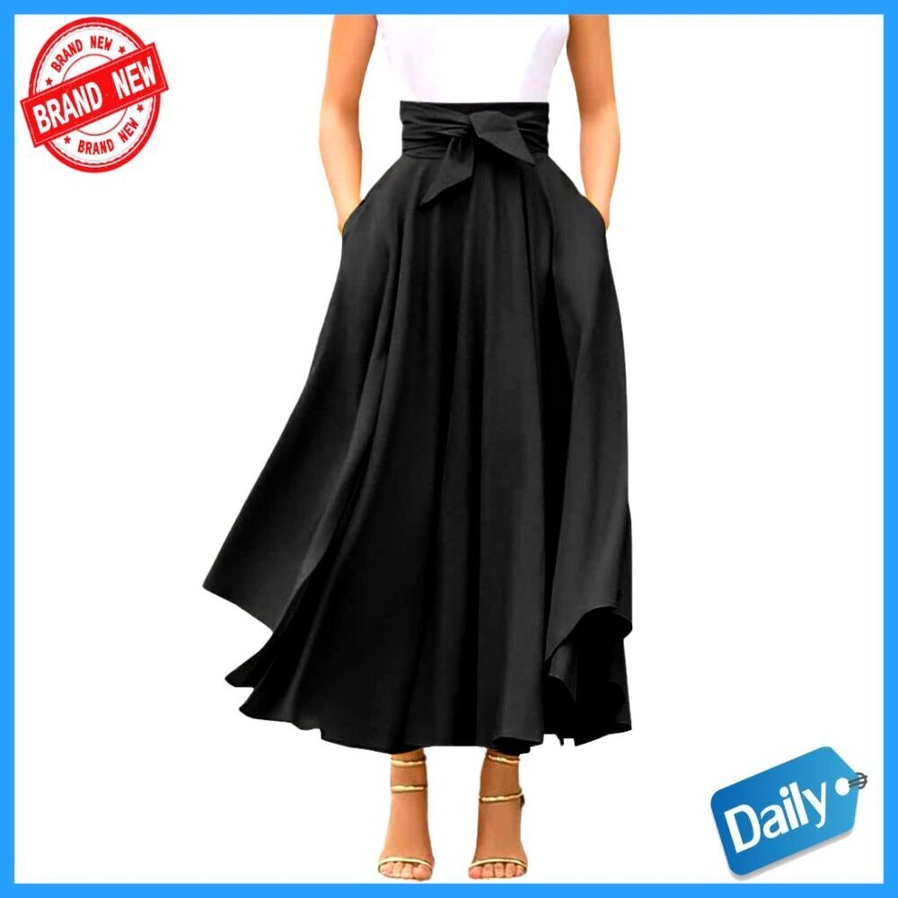 High Waisted Maxi Skirt with Pockets, Side Slit, Bohemian Style